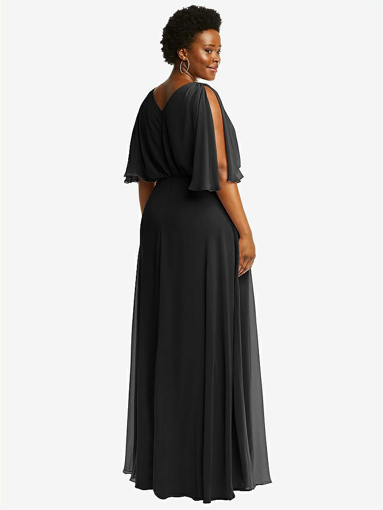 【STYLE: 1565】V-Neck Split Sleeve Blouson Bodice Maxi Dress【COLOR: Black】