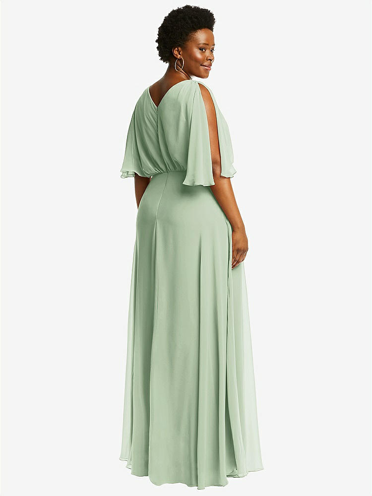 【STYLE: 1565】V-Neck Split Sleeve Blouson Bodice Maxi Dress【COLOR: Celadon】