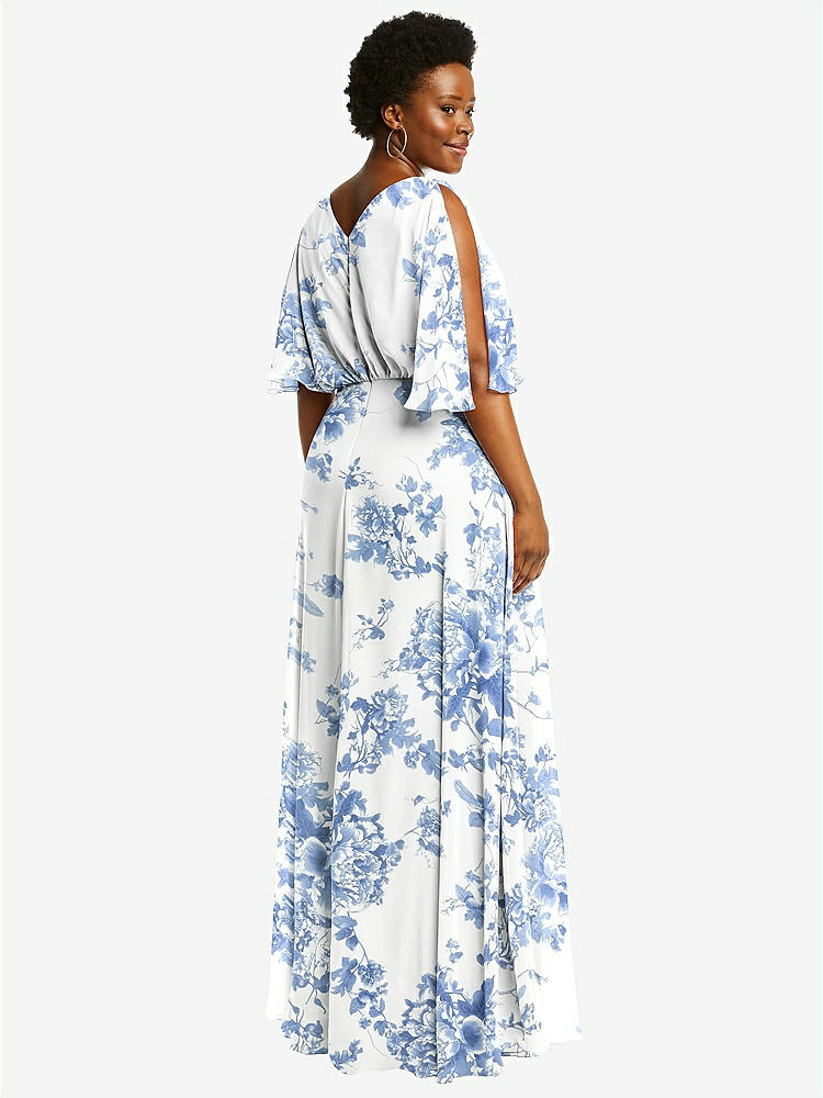 【STYLE: 1565】V-Neck Split Sleeve Blouson Bodice Maxi Dress【COLOR: Cottage Rose Dusk Blue】