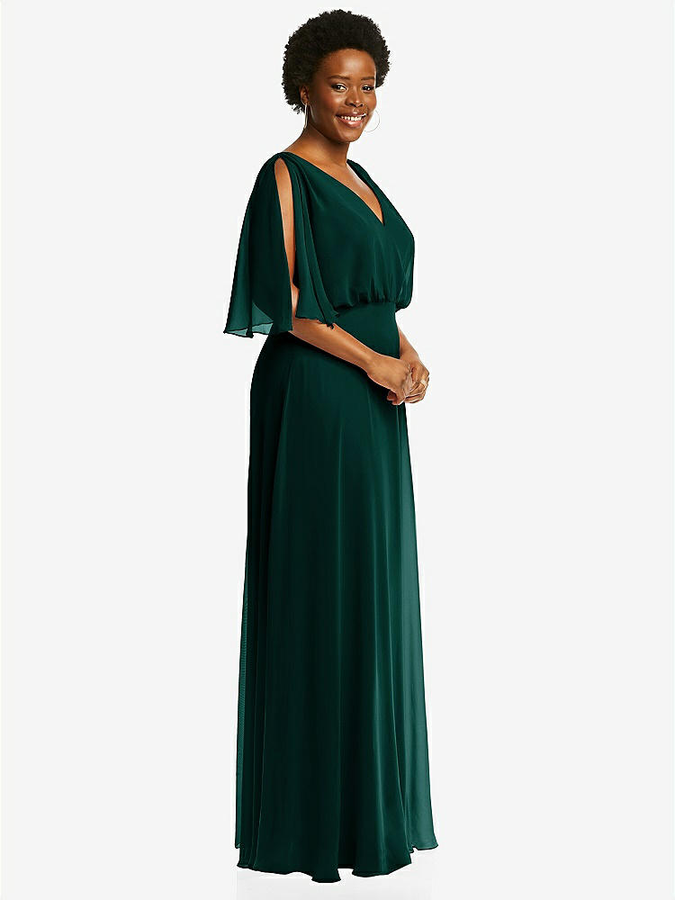 【STYLE: 1565】V-Neck Split Sleeve Blouson Bodice Maxi Dress【COLOR: Evergreen】