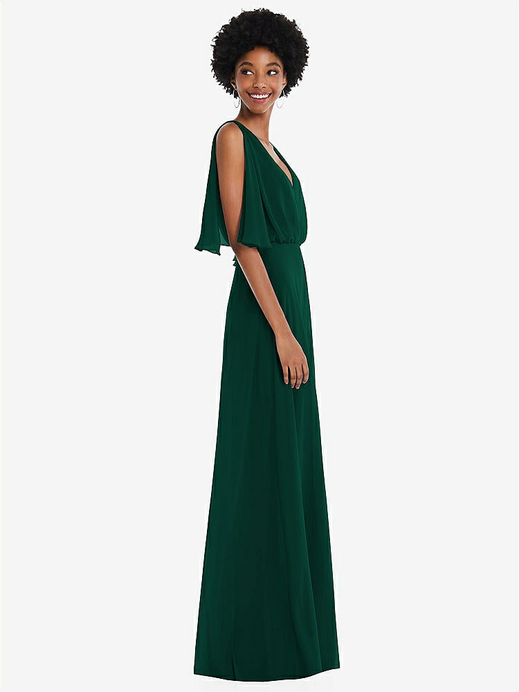 【STYLE: 1565】V-Neck Split Sleeve Blouson Bodice Maxi Dress【COLOR: Hunter Green】