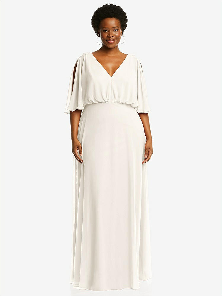【STYLE: 1565】V-Neck Split Sleeve Blouson Bodice Maxi Dress【COLOR: Ivory】