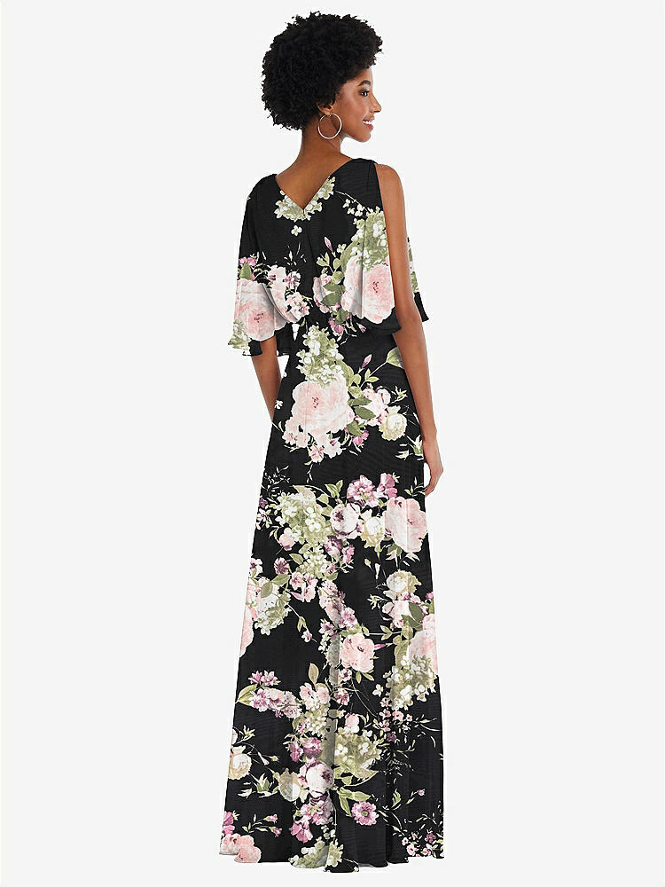 【STYLE: 1565】V-Neck Split Sleeve Blouson Bodice Maxi Dress【COLOR: Noir Garden】