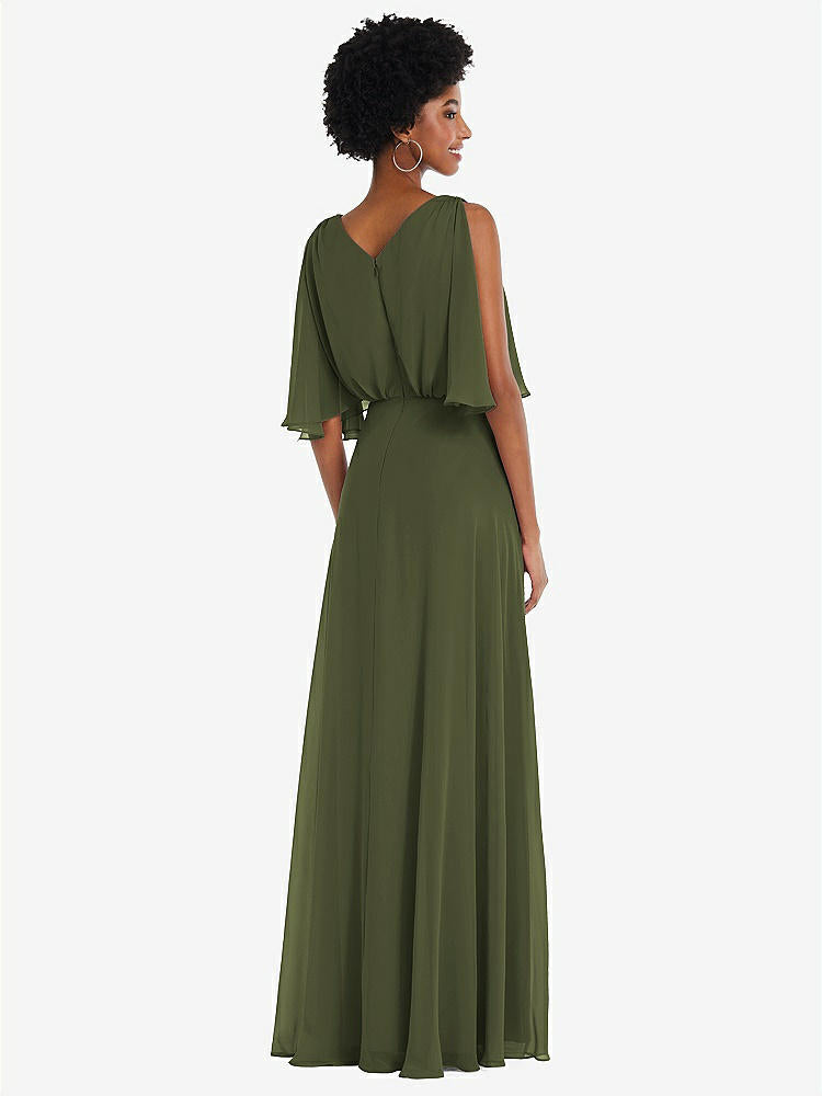 【STYLE: 1565】V-Neck Split Sleeve Blouson Bodice Maxi Dress【COLOR: Olive Green】