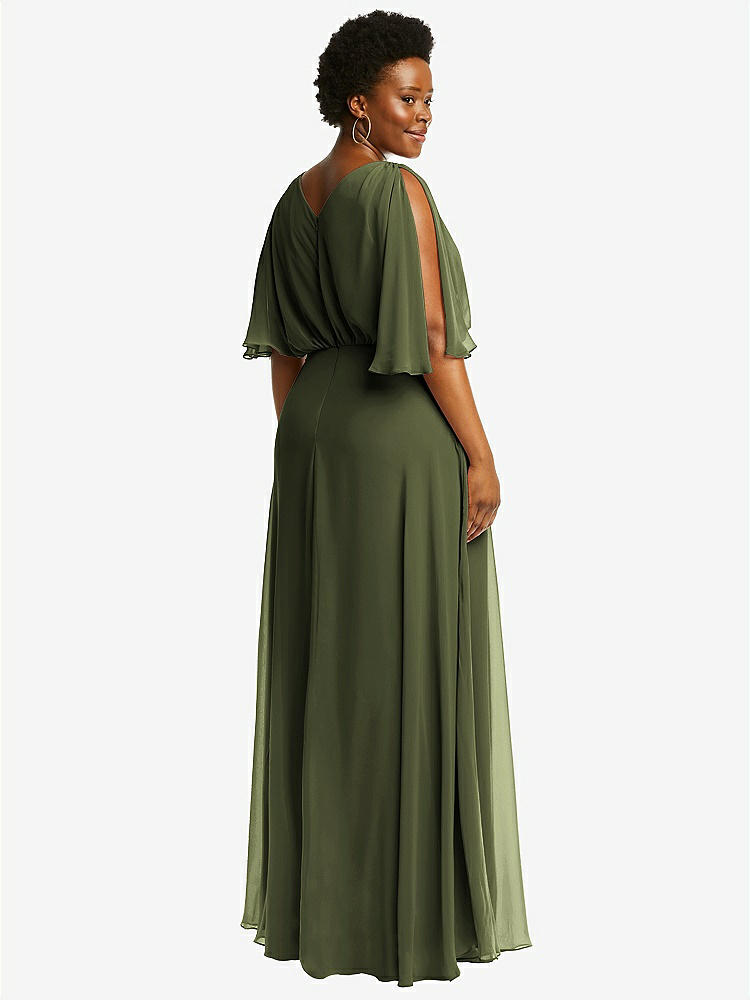 【STYLE: 1565】V-Neck Split Sleeve Blouson Bodice Maxi Dress【COLOR: Olive Green】