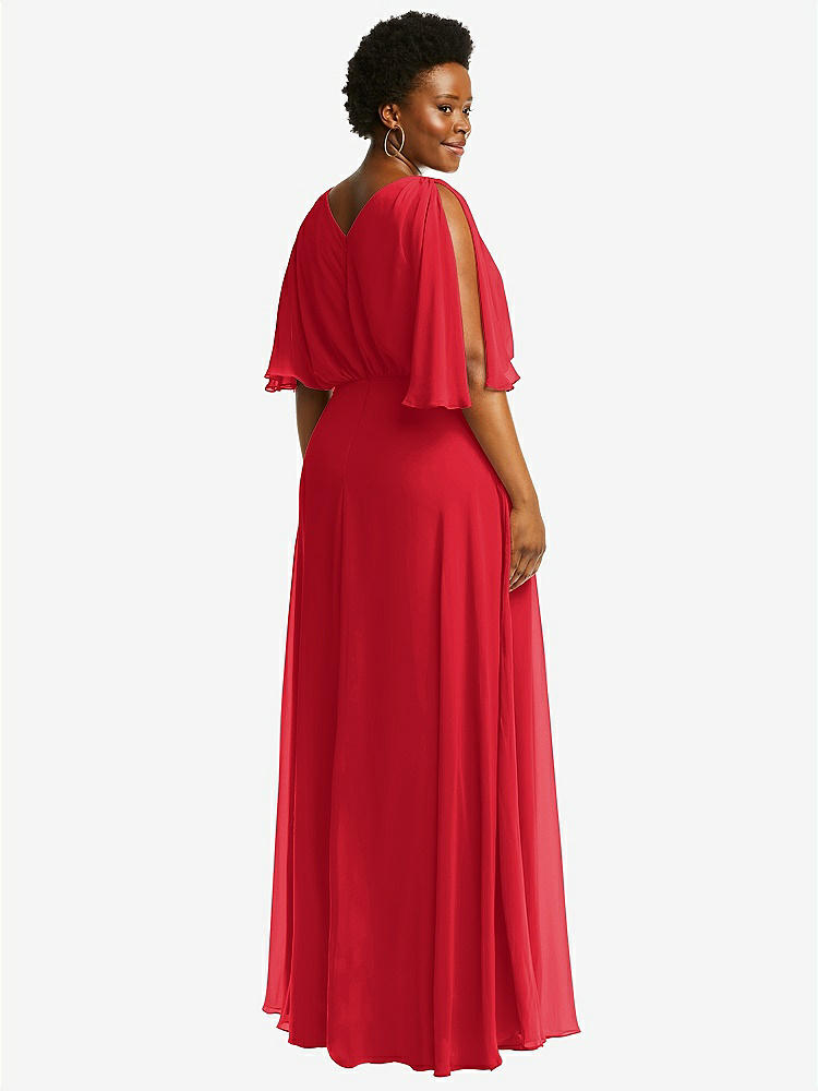 【NEW】【STYLE: 1565】Vネック スプリット 袖 ブルーソン ボディス マキシ ドレス【COLOR: Parisian Red】【SIZE: 00-30W】