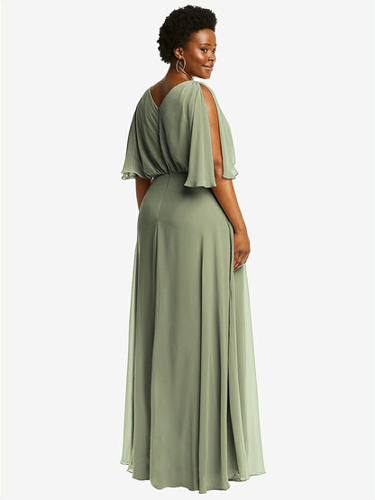 【STYLE: 1565】V-Neck Split Sleeve Blouson Bodice Maxi Dress【COLOR: Sage】