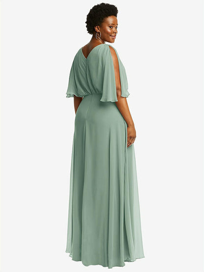 【STYLE: 1565】V-Neck Split Sleeve Blouson Bodice Maxi Dress【COLOR: Seagrass】