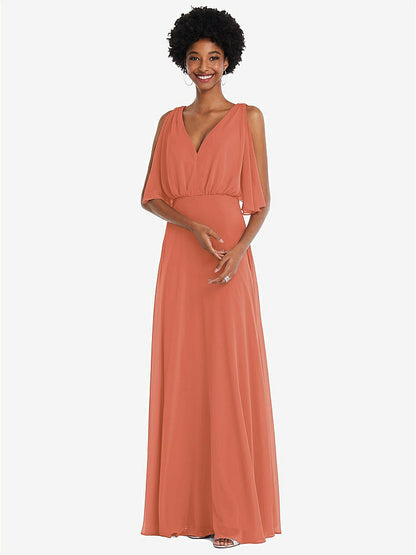 【STYLE: 1565】V-Neck Split Sleeve Blouson Bodice Maxi Dress【COLOR: Terracotta Copper】