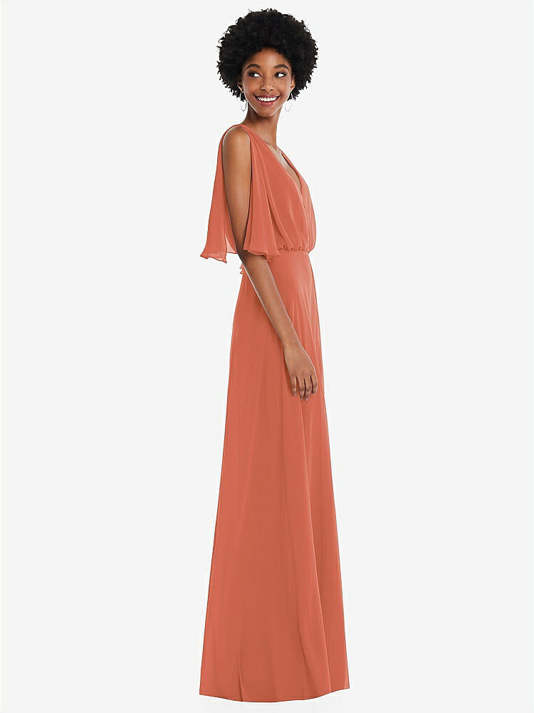 【STYLE: 1565】V-Neck Split Sleeve Blouson Bodice Maxi Dress【COLOR: Terracotta Copper】