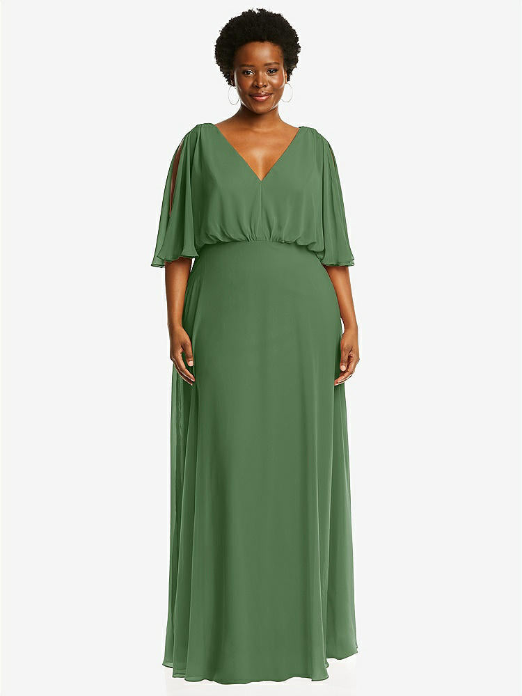 【STYLE: 1565】V-Neck Split Sleeve Blouson Bodice Maxi Dress【COLOR: Vineyard Green】