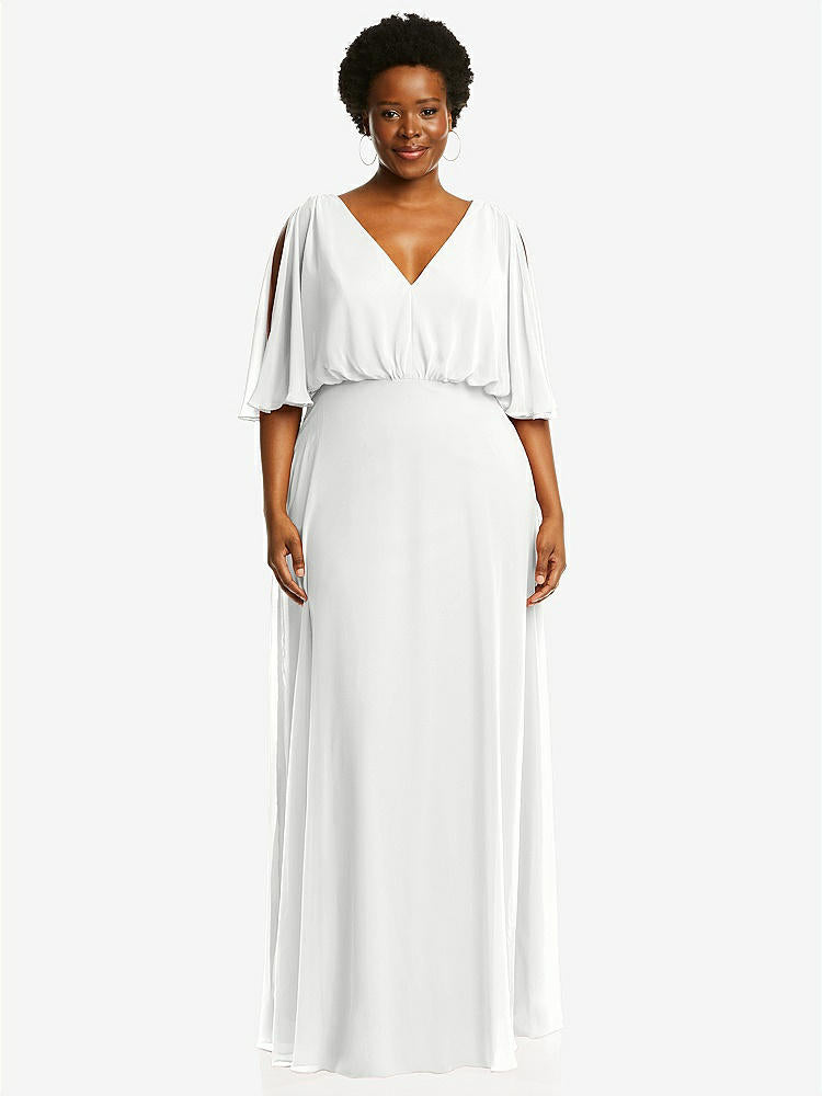 【STYLE: 1565】V-Neck Split Sleeve Blouson Bodice Maxi Dress【COLOR: White】