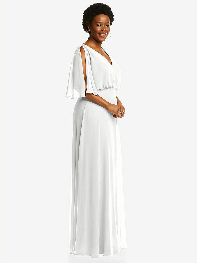 【STYLE: 1565】V-Neck Split Sleeve Blouson Bodice Maxi Dress【COLOR: White】
