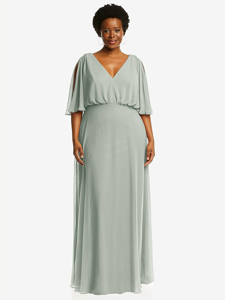 【STYLE: 1565】V-Neck Split Sleeve Blouson Bodice Maxi Dress【COLOR: Willow Green】
