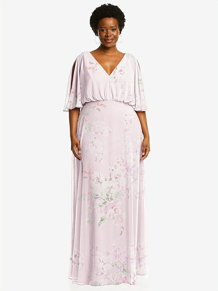 【STYLE: 1565】V-Neck Split Sleeve Blouson Bodice Maxi Dress【COLOR: Watercolor Print】