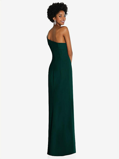 【STYLE: 6858】Asymmetrical Off-the-Shoulder Cuff Trumpet Gown With Front Slit【COLOR: Evergreen】