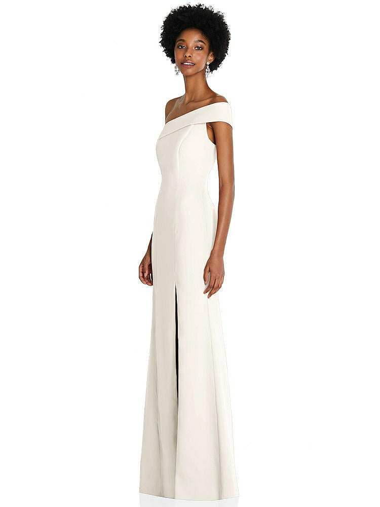 【STYLE: 6858】Asymmetrical Off-the-Shoulder Cuff Trumpet Gown With Front Slit【COLOR: Ivory】