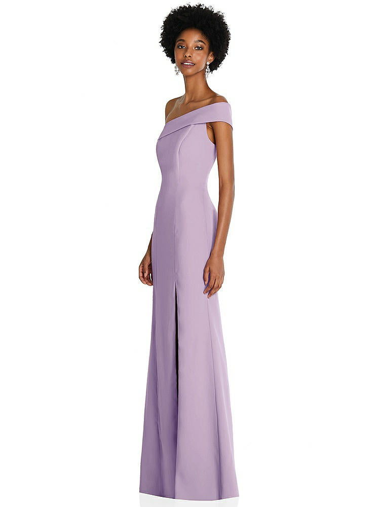 【NEW】【STYLE: 6858】非対称 オフショルダー カフ トランペット ガウン 前面 スリット【COLOR: Pale Purple】【SIZE: 00-30W】