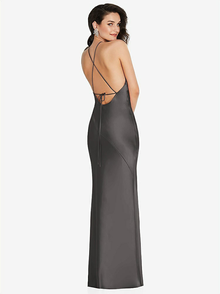 【NEW】【STYLE: 6853】ホルター コンバーチブル ストラップ バイアス スリップ ドレス 前面 スリット【COLOR: Caviar Gray】【SIZE: 00-30W】