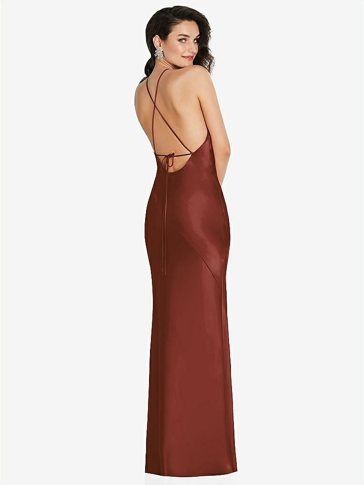【STYLE: 6853】Halter Convertible Strap Bias Slip Dress With Front Slit【COLOR: Auburn Moon】