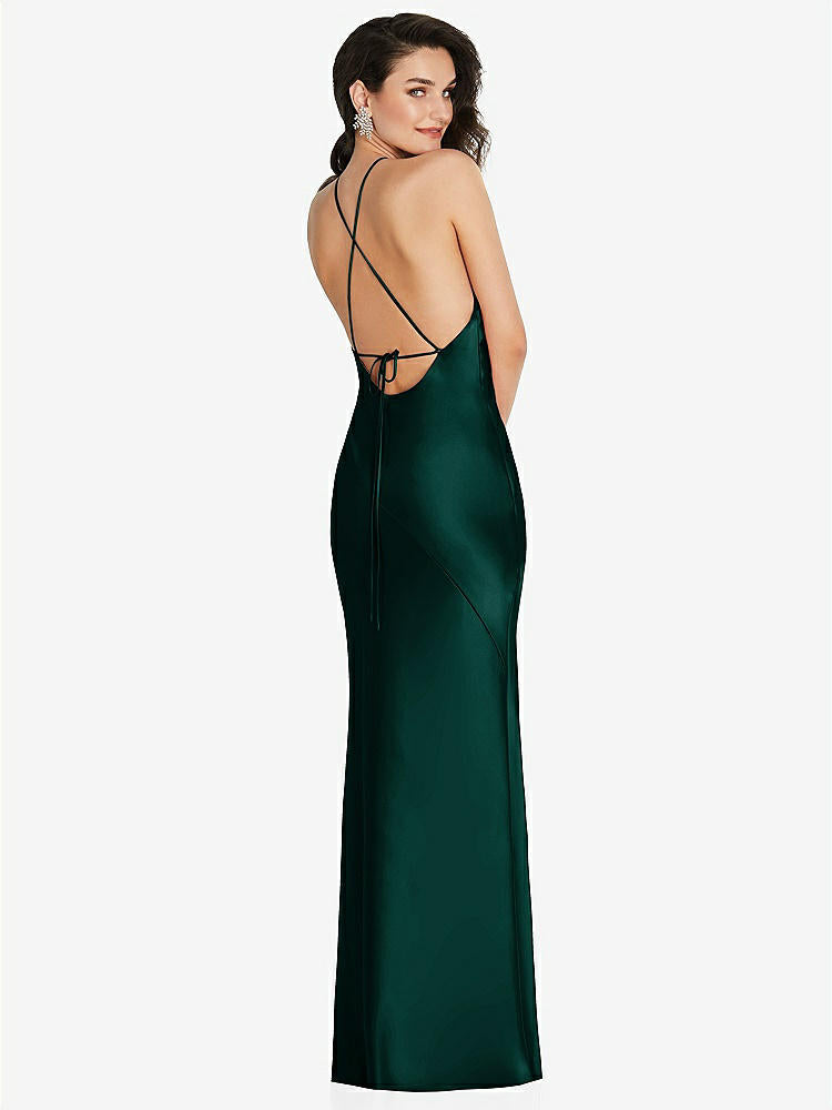 【STYLE: 6853】Halter Convertible Strap Bias Slip Dress With Front Slit【COLOR: Evergreen】