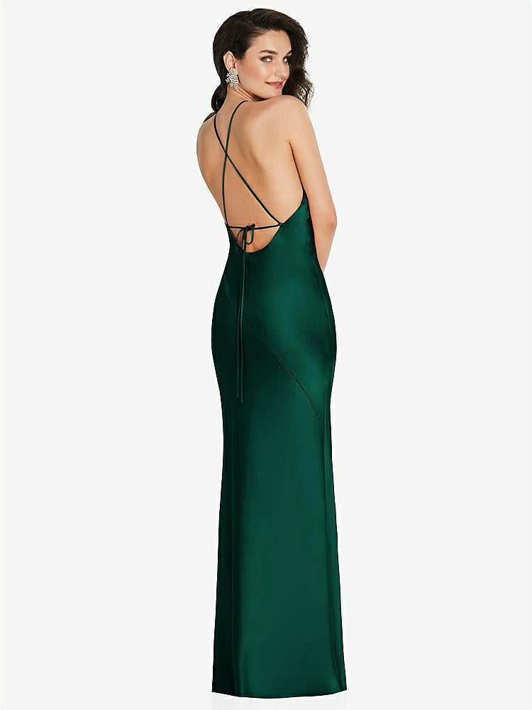 【STYLE: 6853】Halter Convertible Strap Bias Slip Dress With Front Slit【COLOR: Hunter Green】