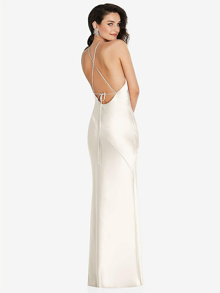 【STYLE: 6853】Halter Convertible Strap Bias Slip Dress With Front Slit【COLOR: Ivory】