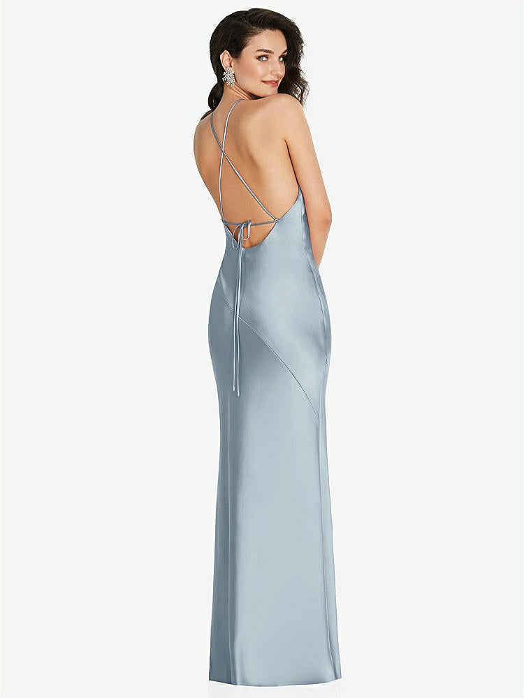 【STYLE: 6853】Halter Convertible Strap Bias Slip Dress With Front Slit【COLOR: Mist】