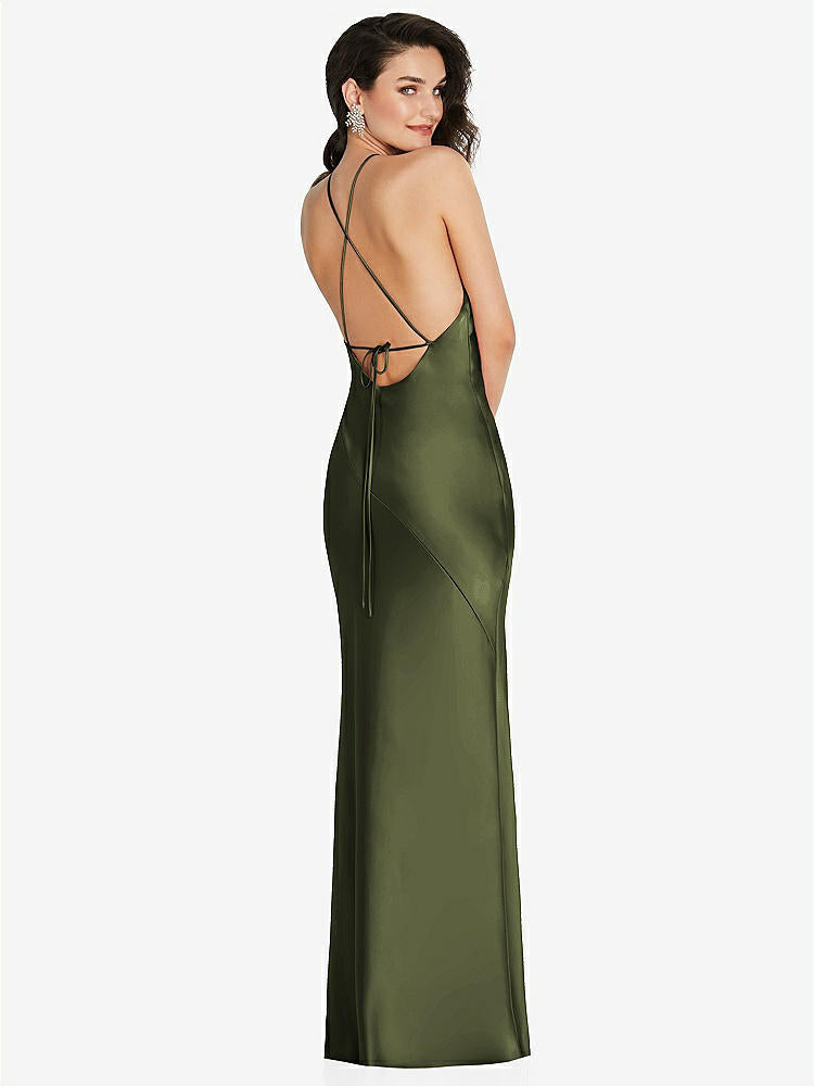 【STYLE: 6853】Halter Convertible Strap Bias Slip Dress With Front Slit【COLOR: Olive Green】