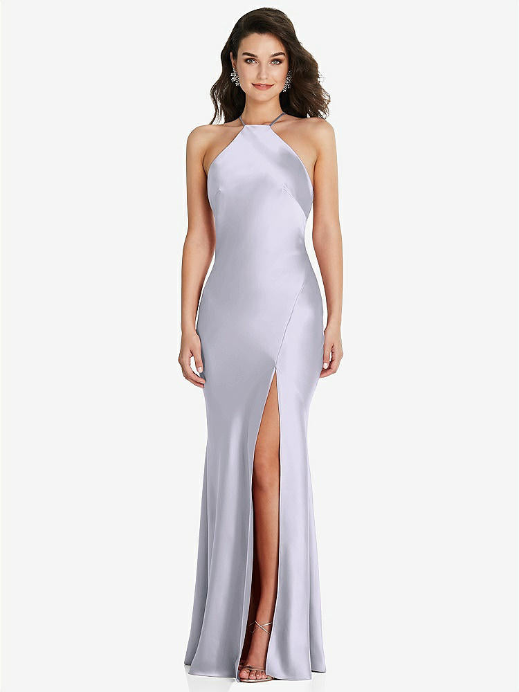 【NEW】【STYLE: 6853】ホルター コンバーチブル ストラップ バイアス スリップ ドレス 前面 スリット【COLOR: Silver Dove】【SIZE: 00-30W】