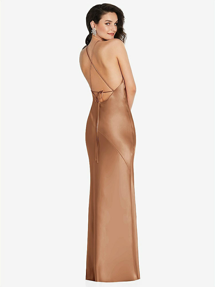 【STYLE: 6853】Halter Convertible Strap Bias Slip Dress With Front Slit【COLOR: Toffee】