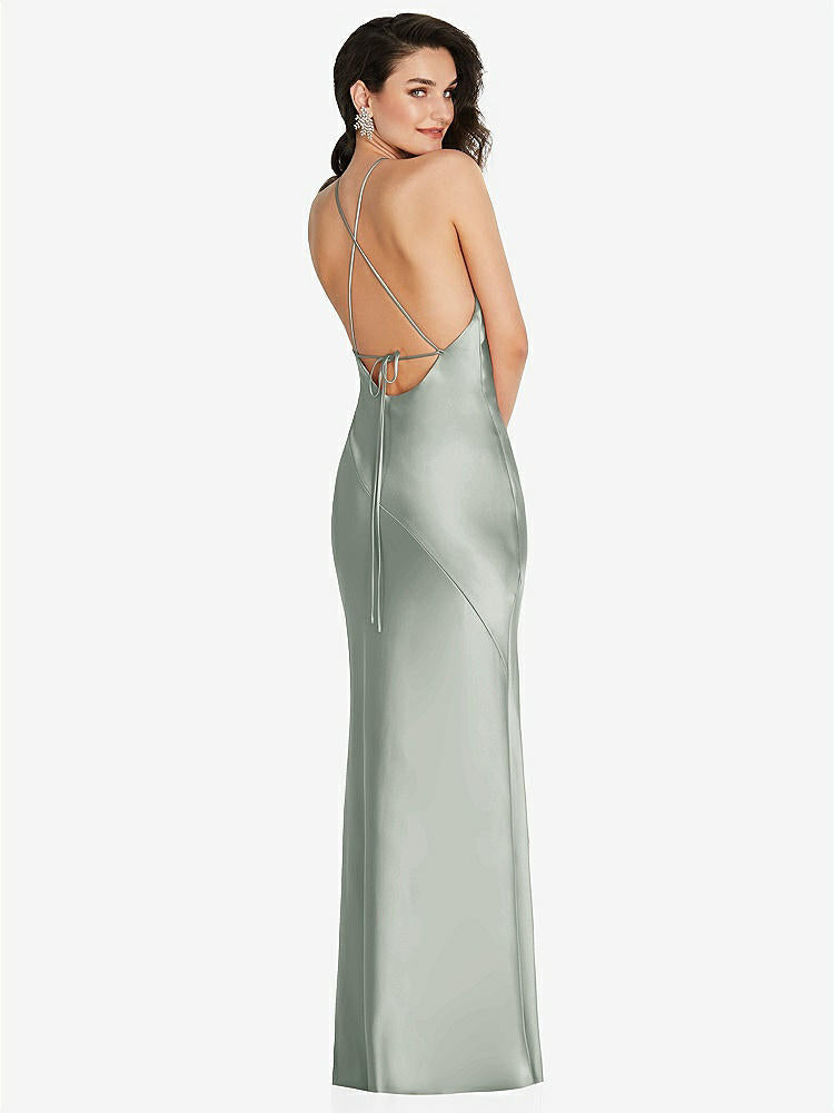 【STYLE: 6853】Halter Convertible Strap Bias Slip Dress With Front Slit【COLOR: Willow Green】