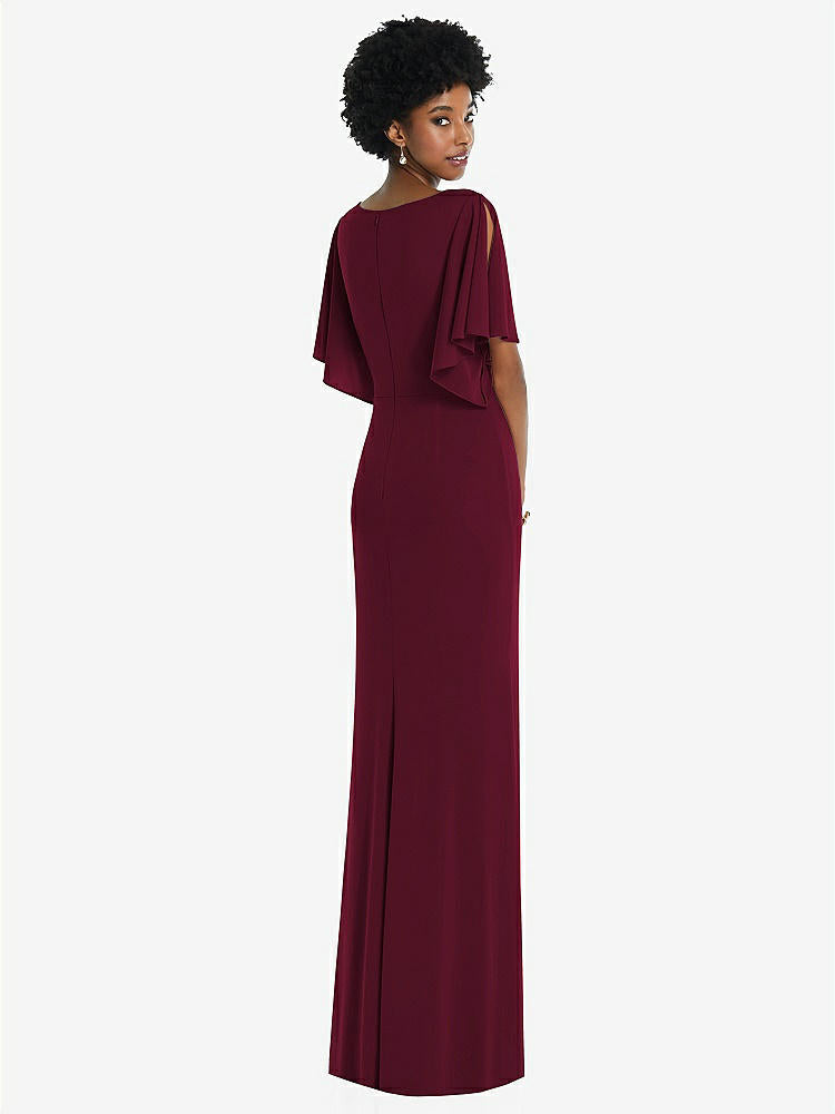 【STYLE: 3107】Faux Wrap Split Sleeve Maxi Dress with Cascade Skirt【COLOR: Cabernet】
