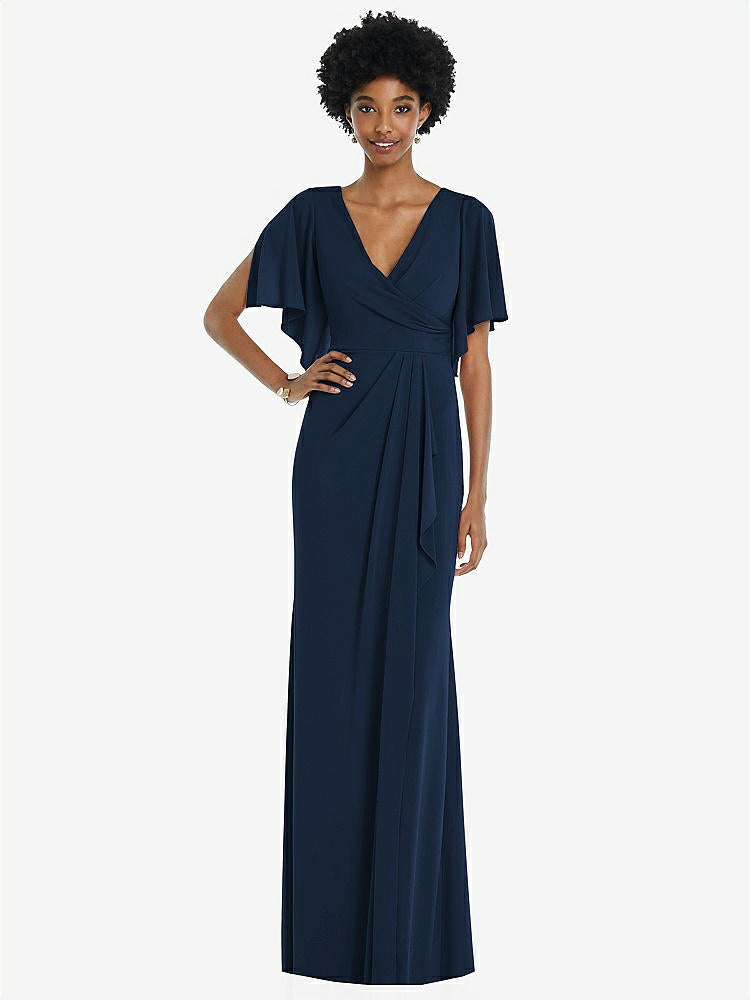 【STYLE: 3107】Faux Wrap Split Sleeve Maxi Dress with Cascade Skirt【COLOR: Midnight Navy】