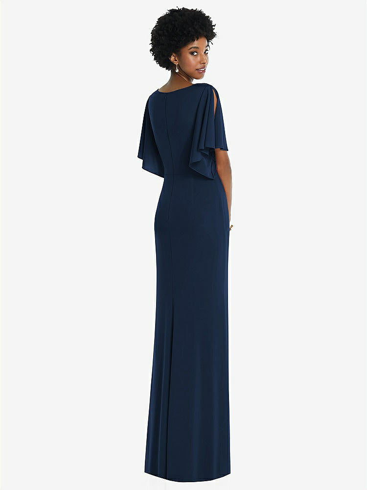 【STYLE: 3107】Faux Wrap Split Sleeve Maxi Dress with Cascade Skirt【COLOR: Midnight Navy】
