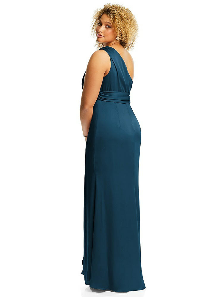 【NEW】【STYLE: 3111】ワンショルダー ドレープ ひねり 帝国 ウエスト トランペット ガウン【COLOR: Atlantic Blue】【SIZE: 00-30W】