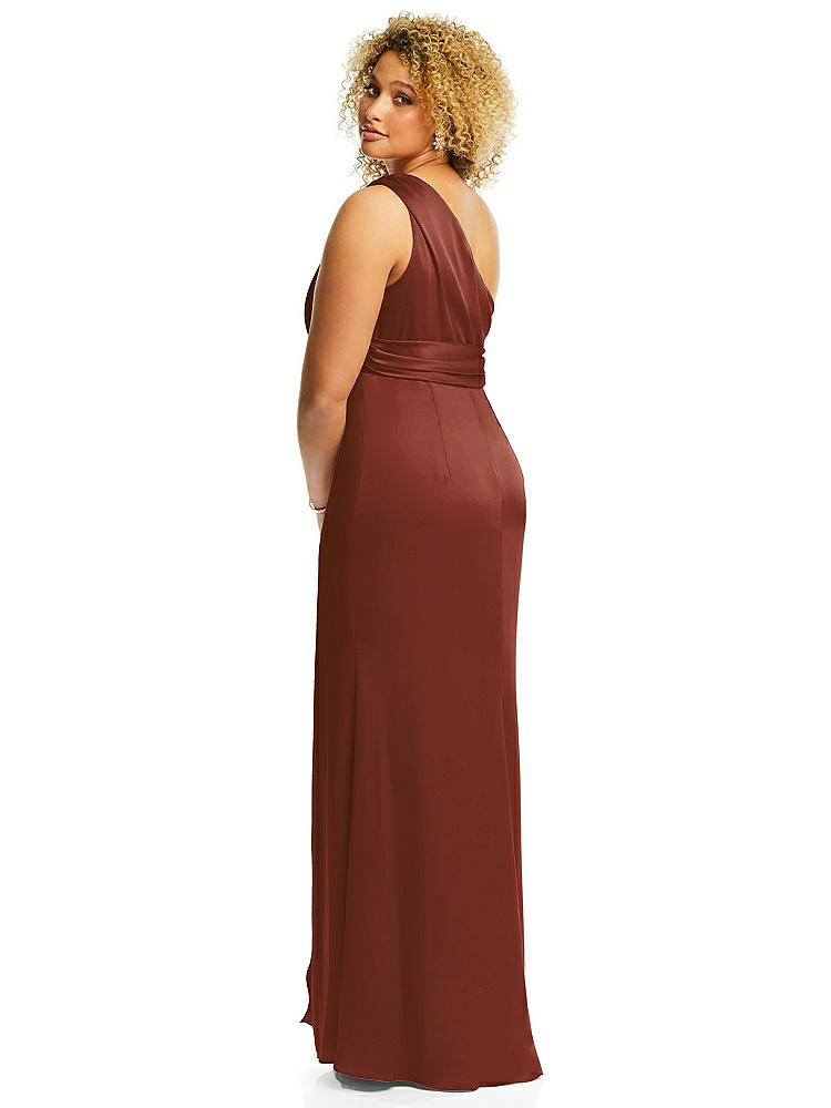【STYLE: 3111】One-Shoulder Draped Twist Empire Waist Trumpet Gown【COLOR: Auburn Moon】