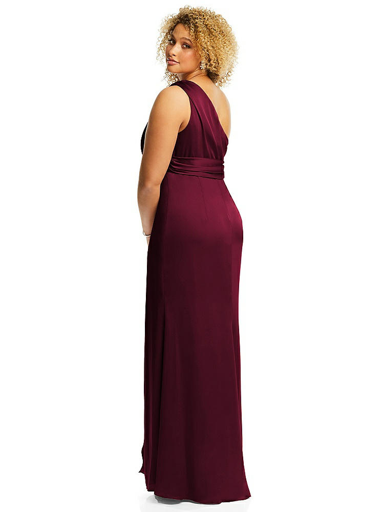 【NEW】【STYLE: 3111】ワンショルダー ドレープ ひねり 帝国 ウエスト トランペット ガウン【COLOR: Cabernet】【SIZE: 00-30W】