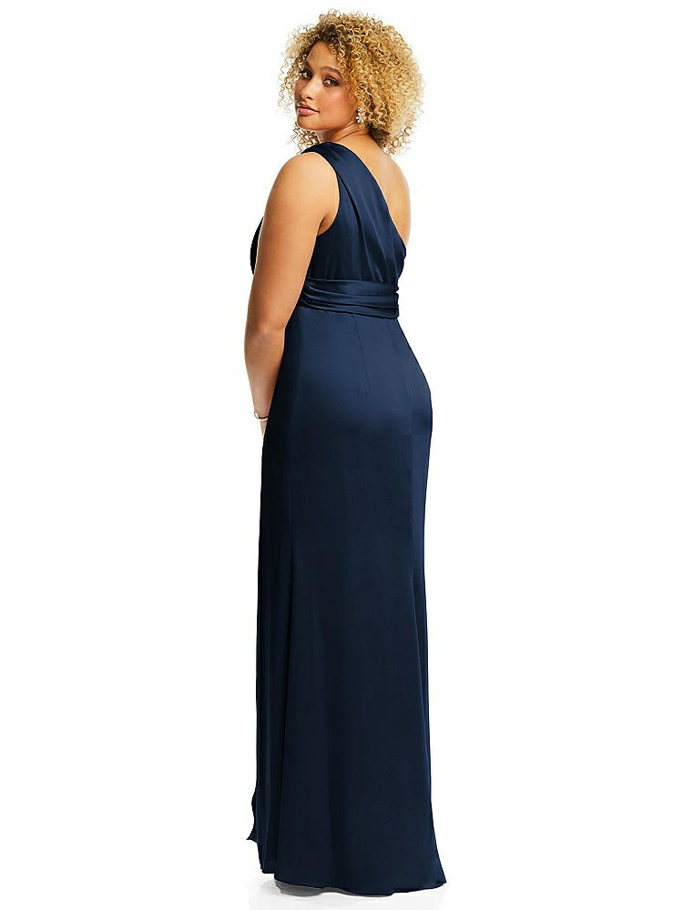 【NEW】【STYLE: 3111】ワンショルダー ドレープ ひねり 帝国 ウエスト トランペット ガウン【COLOR: Midnight Navy】【SIZE: 00-30W】