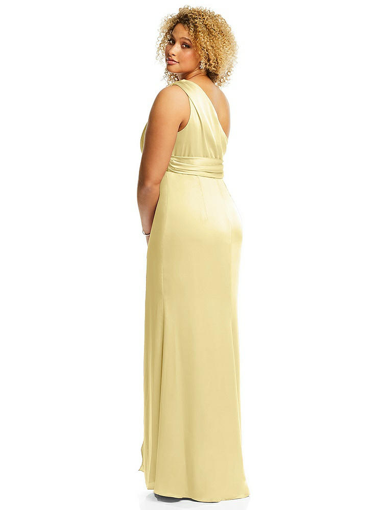 【NEW】【STYLE: 3111】ワンショルダー ドレープ ひねり 帝国 ウエスト トランペット ガウン【COLOR: Pale Yellow】【SIZE: 00-30W】