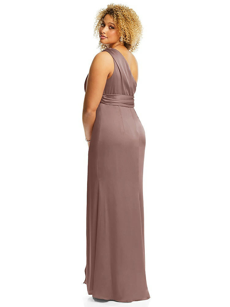 【STYLE: 3111】One-Shoulder Draped Twist Empire Waist Trumpet Gown【COLOR: Sienna】
