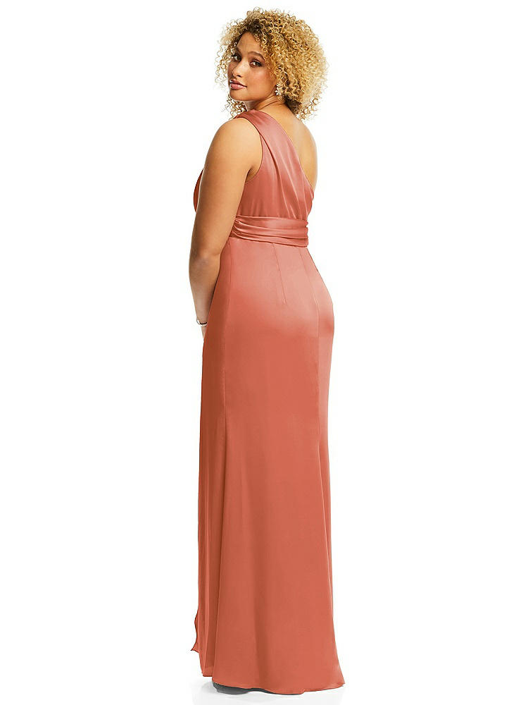 【STYLE: 3111】One-Shoulder Draped Twist Empire Waist Trumpet Gown【COLOR: Terracotta Copper】