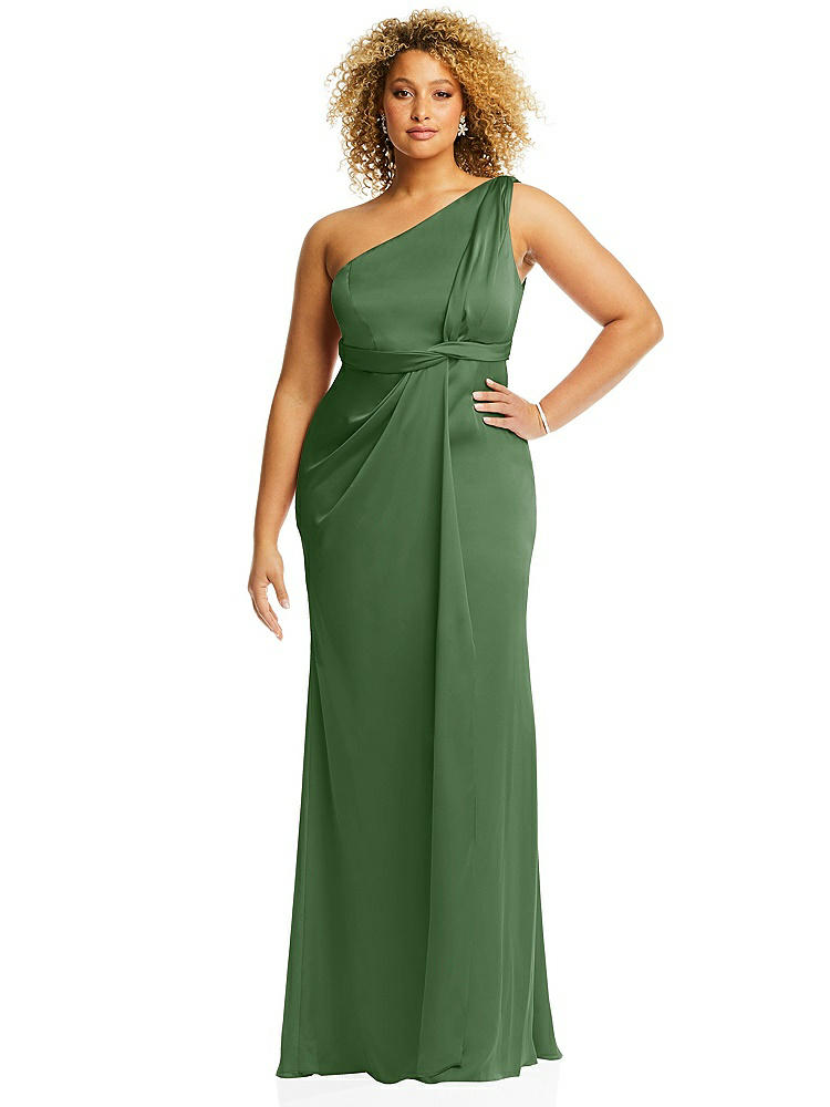 【STYLE: 3111】One-Shoulder Draped Twist Empire Waist Trumpet Gown【COLOR: Vineyard Green】