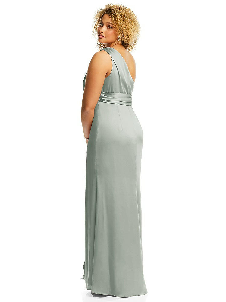 【STYLE: 3111】One-Shoulder Draped Twist Empire Waist Trumpet Gown【COLOR: Willow Green】