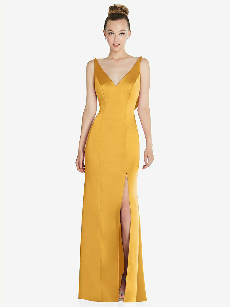 【STYLE: 6856】Draped Cowl-Back Princess Line Dress with Front Slit【COLOR: NYC Yellow】