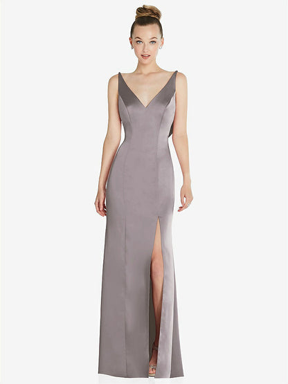【NEW】【STYLE: 6856】ドレープ カウルバック プリンセス ライン ドレス 前面 スリット【COLOR: Cashmere Gray】【SIZE: 00-30W】