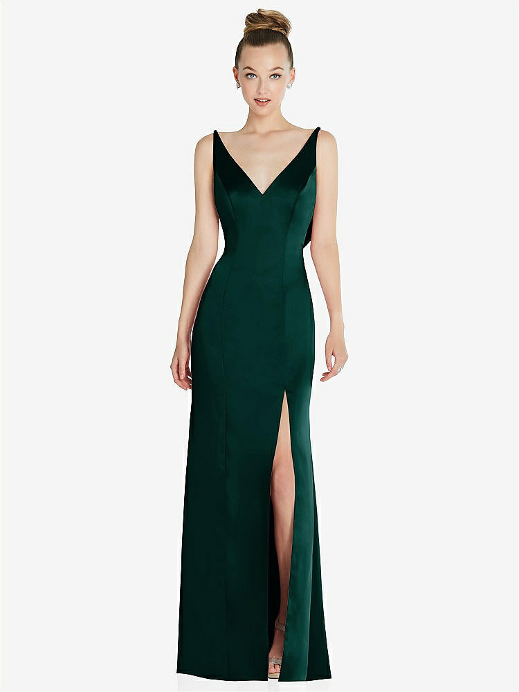 【STYLE: 6856】Draped Cowl-Back Princess Line Dress with Front Slit【COLOR: Evergreen】
