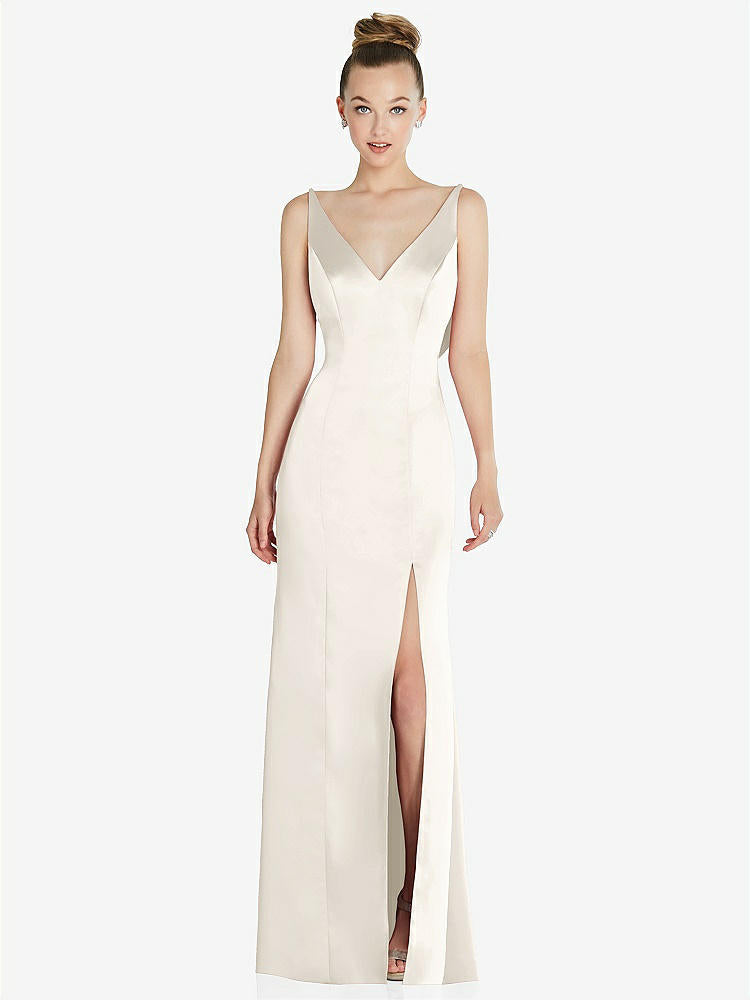 【STYLE: 6856】Draped Cowl-Back Princess Line Dress with Front Slit【COLOR: Ivory】
