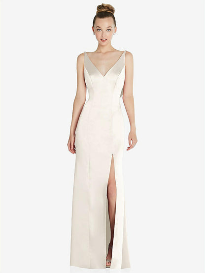 【STYLE: 6856】Draped Cowl-Back Princess Line Dress with Front Slit【COLOR: Ivory】