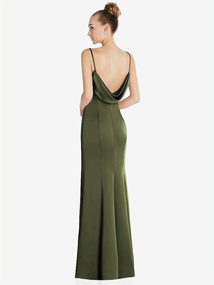 【STYLE: 6856】Draped Cowl-Back Princess Line Dress with Front Slit【COLOR: Olive Green】
